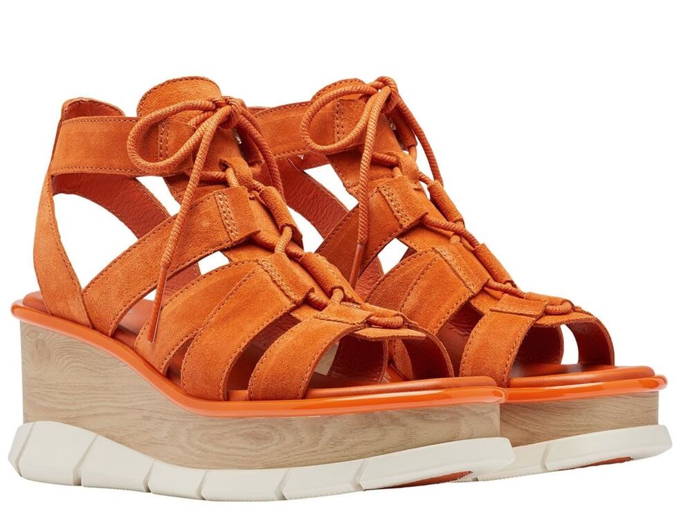 Sorel Joanie III Lace Sandals Womens 10 Desert Sun Orange Suede Wedge 1999371